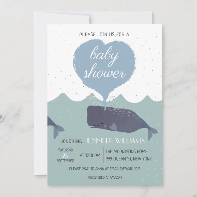 Blue Cute Whale Baby Shower Invitation (Front)