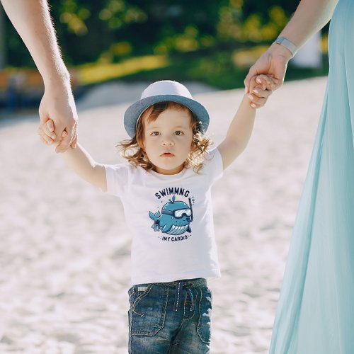 Blue Cute Whale Swimming My Cardio Kids T_Shirt