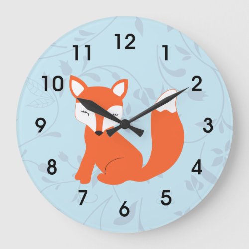 Blue Cute Woodland Baby Fox Large Clock