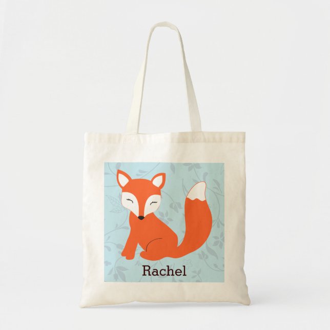 Blue Cute Woodland Baby Fox Personalized Tote (Front)