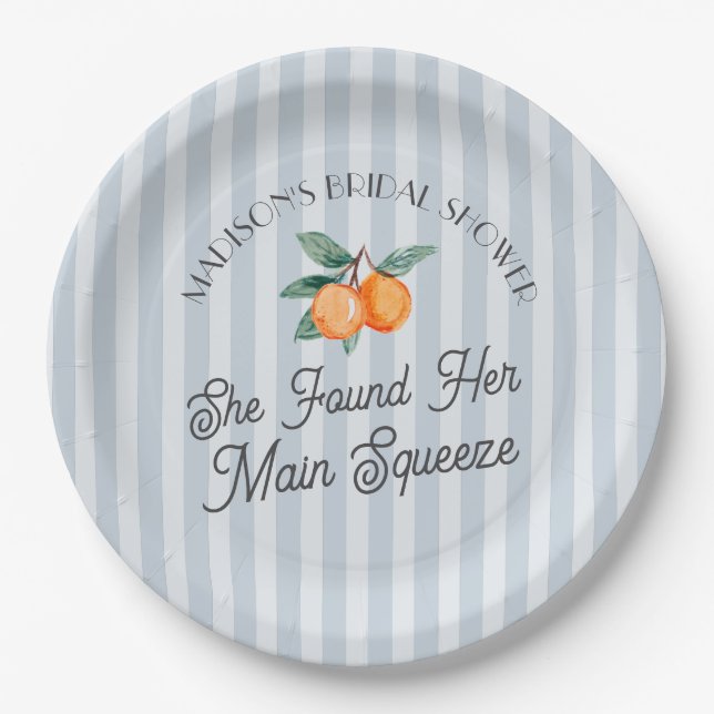 Blue Cutie Main Squeeze Citrus Bridal Shower Paper Plates (Front)