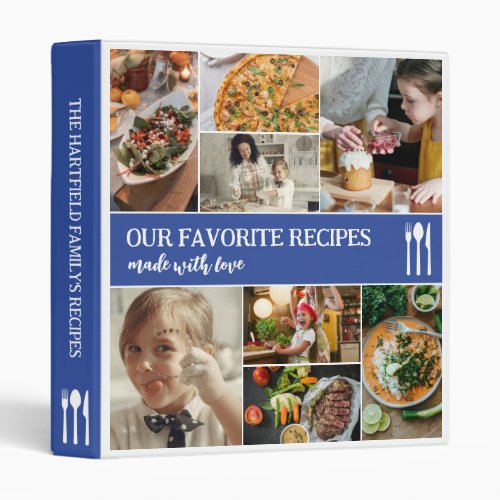 Blue Cutlery Photo Collage Family Recipes 3 Ring Binder