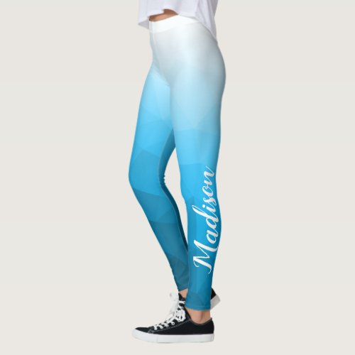 Blue cyan aqua Gradient Geometry Mesh Pattern Name Leggings