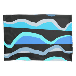Blue cyan black waves nautical beach house lake  pillow case