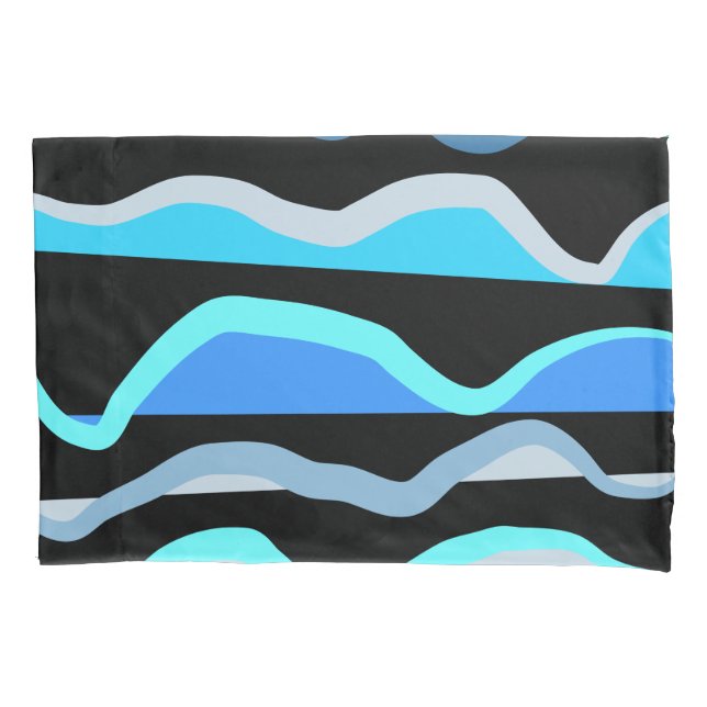Blue cyan black waves nautical beach house lake  pillow case (Front)