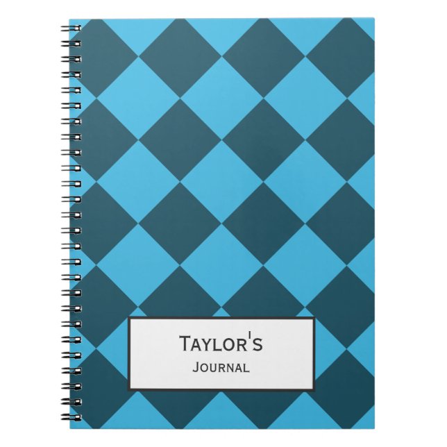 Blue Cyan Diamond Geometric Pattern Custom Notebook (Front)