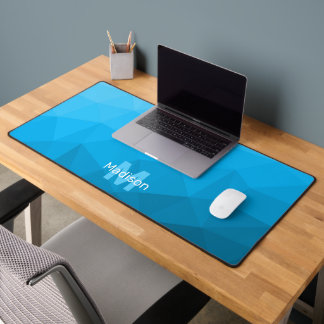 Blue cyan Geometric Mesh Pattern monogram Desk Mat