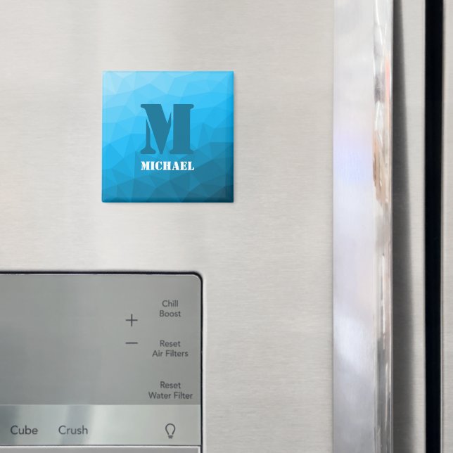 Blue cyan geometric mesh pattern Monogram Magnet (In Situ (Fridge))