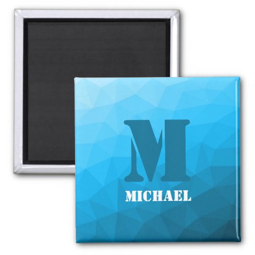 Blue cyan geometric mesh pattern Monogram Magnet