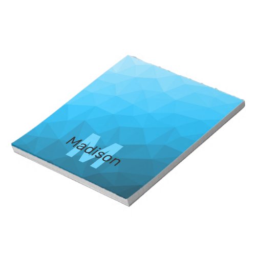 Blue cyan geometric mesh pattern Monogram Notepad