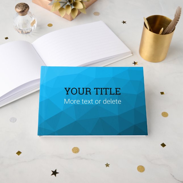 Blue cyan geometric mesh Triangle Custom text Guest Book (Front Open)