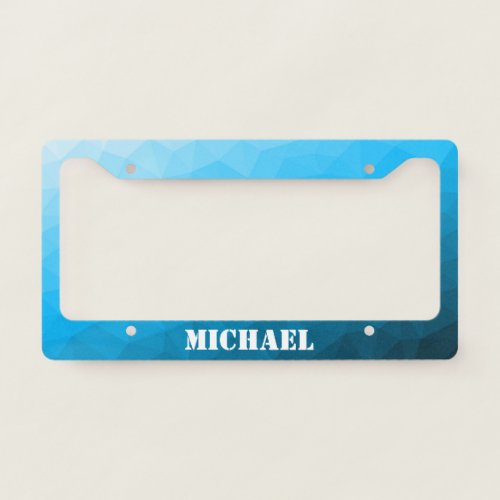 Blue cyan gradient geometric mesh Monogram License Plate Frame