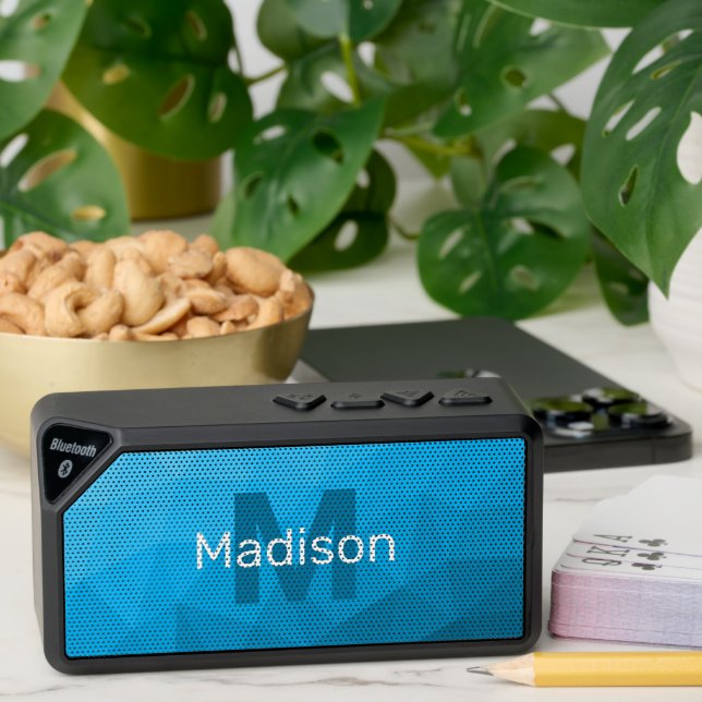Blue cyan gradient geometric mesh pattern bluetooth speaker (Insitu(Table))