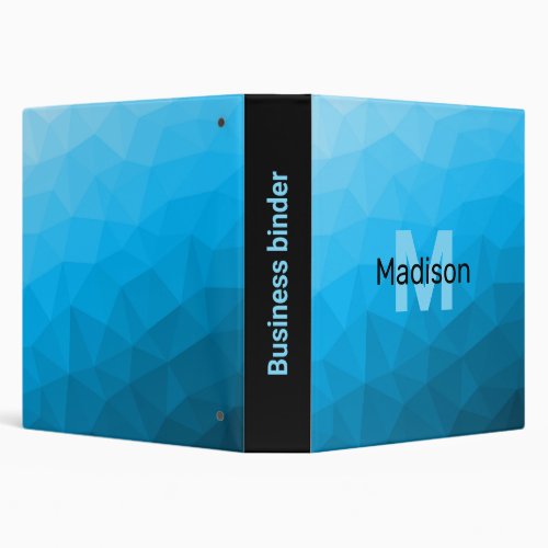 Blue cyan gradient geometric mesh pattern Monogram 3 Ring Binder