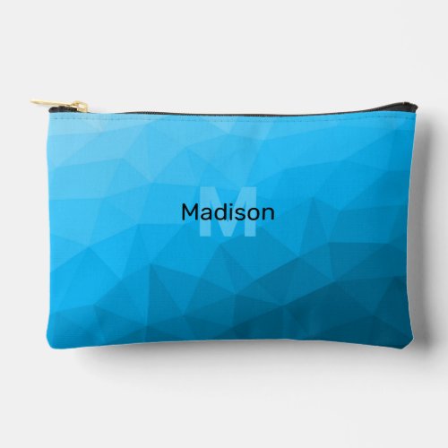 Blue cyan gradient geometric mesh pattern Monogram Accessory Pouch