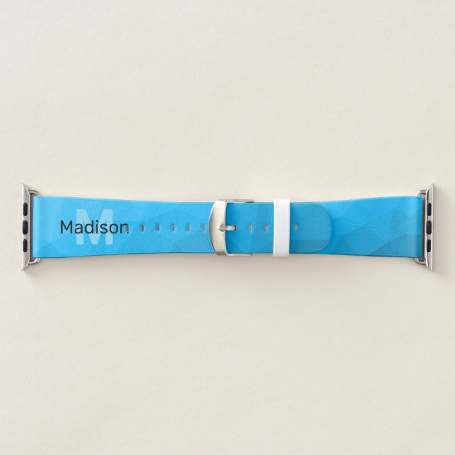 Blue cyan gradient geometric mesh pattern Monogram Apple Watch Band (Band)