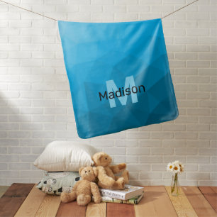 Blue cyan gradient geometric mesh pattern Monogram Baby Blanket