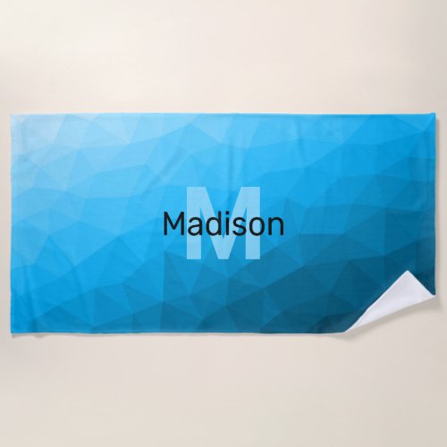 Blue cyan gradient geometric mesh pattern Monogram Beach Towel