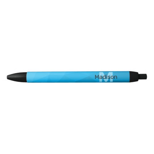 Blue cyan gradient geometric mesh pattern Monogram Black Ink Pen