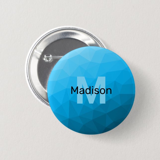 Blue cyan gradient geometric mesh pattern Monogram Button (Front & Back)