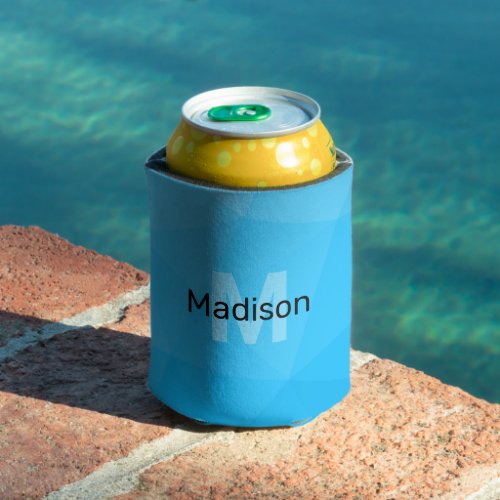 Blue cyan gradient geometric mesh pattern Monogram Can Cooler