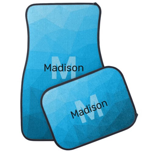 Blue cyan gradient geometric mesh pattern Monogram Car Floor Mat