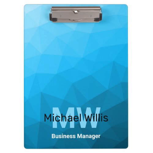 Blue cyan gradient geometric mesh pattern Monogram Clipboard