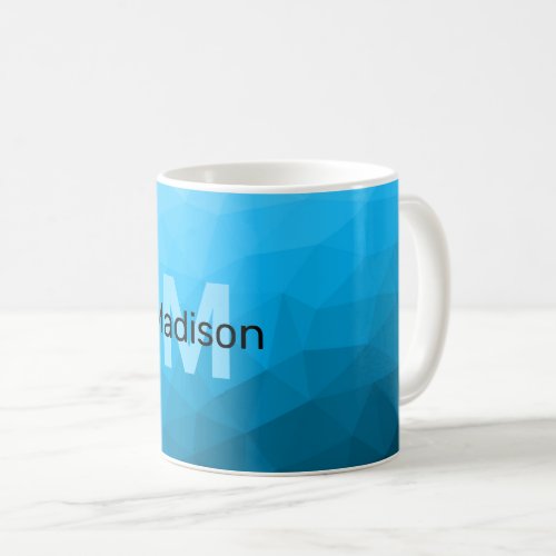 Blue cyan gradient geometric mesh pattern Monogram Coffee Mug