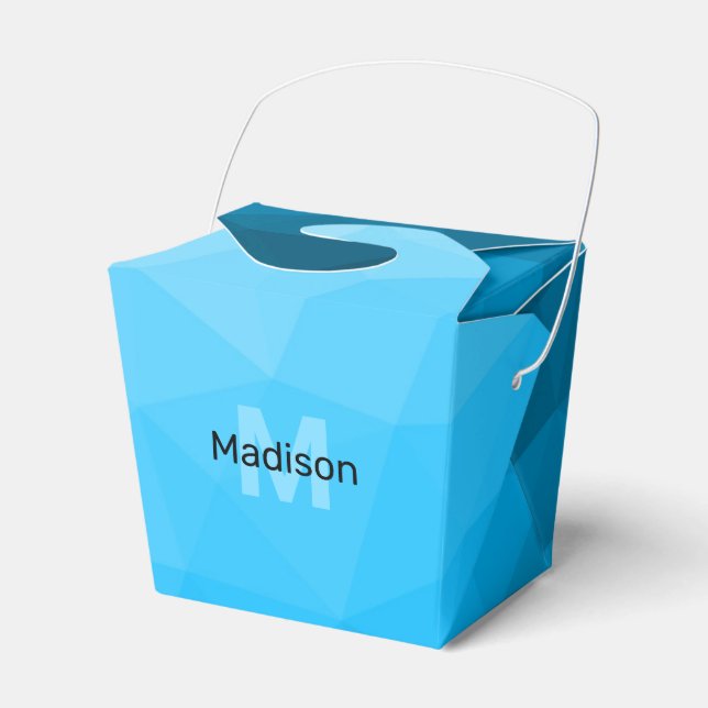 Blue cyan gradient geometric mesh pattern Monogram Favor Boxes (Front Side)