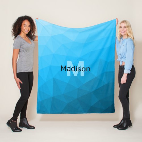 Blue cyan gradient geometric mesh pattern Monogram Fleece Blanket