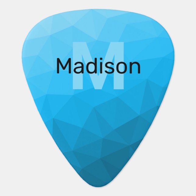 Blue cyan gradient geometric mesh pattern Monogram Guitar Pick (Front)