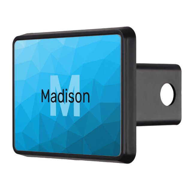 Blue cyan gradient geometric mesh pattern Monogram Hitch Cover (Left)