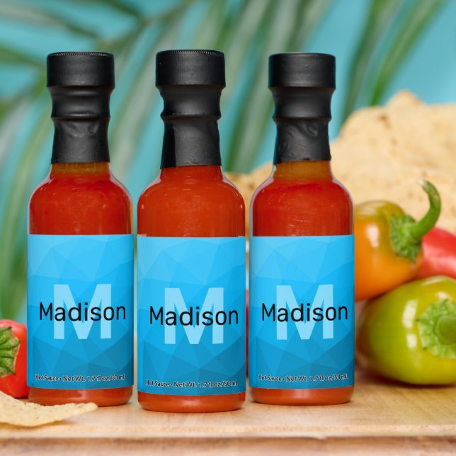Blue cyan gradient geometric mesh pattern Monogram Hot Sauces (Multi)