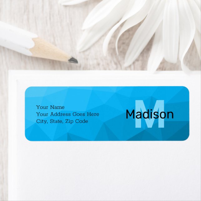 Blue cyan gradient geometric mesh pattern Monogram Label (Insitu)