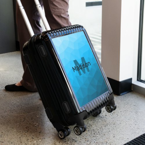 Blue cyan gradient geometric mesh pattern Monogram Luggage