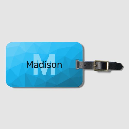 Blue cyan gradient geometric mesh pattern Monogram Luggage Tag