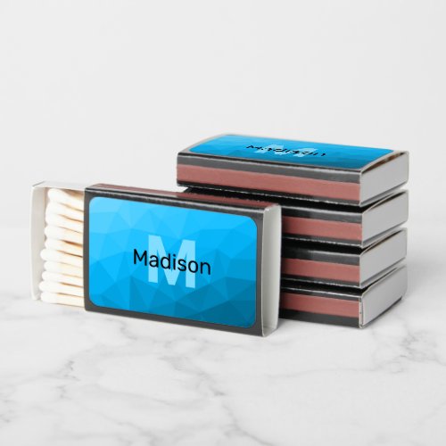 Blue cyan gradient geometric mesh pattern Monogram Matchboxes