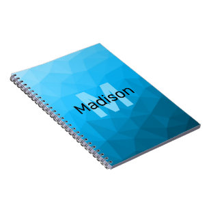 Blue cyan gradient geometric mesh pattern Monogram Notebook