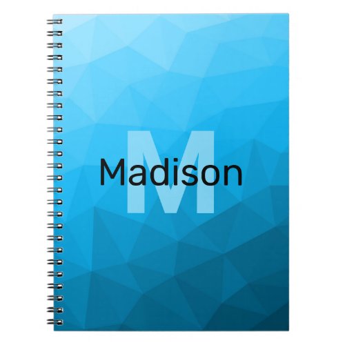 Blue cyan gradient geometric mesh pattern Monogram Notebook