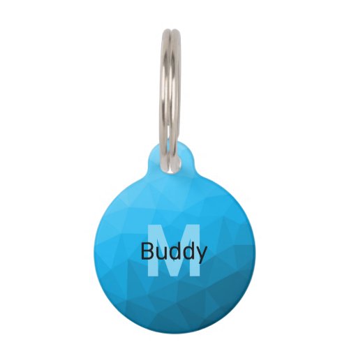 Blue cyan gradient geometric mesh pattern Monogram Pet ID Tag