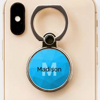 Blue cyan gradient geometric mesh pattern Monogram Phone Ring Stand