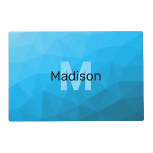 Blue cyan gradient geometric mesh pattern Monogram Placemat