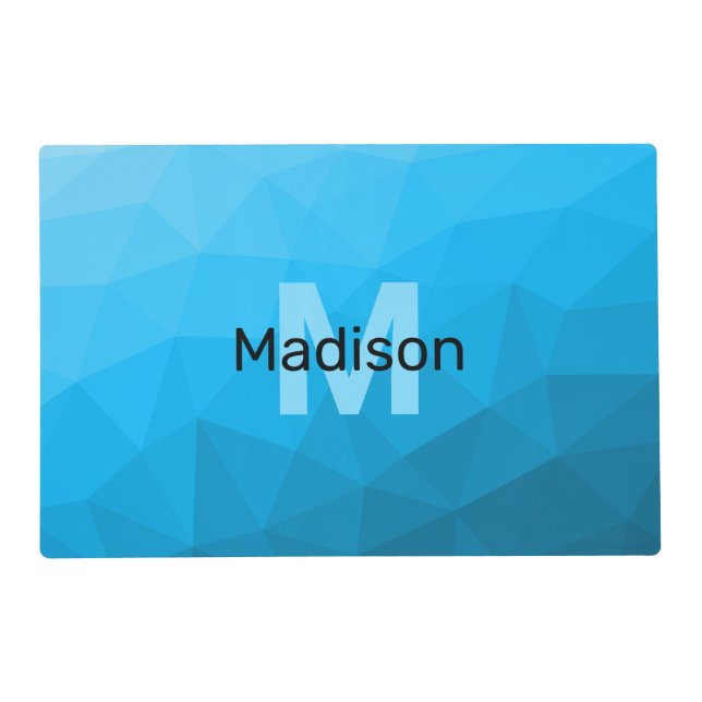 Blue cyan gradient geometric mesh pattern Monogram Placemat (Front)