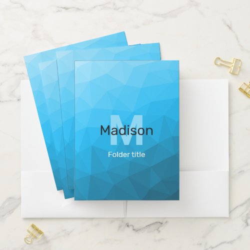 Blue cyan gradient geometric mesh pattern Monogram Pocket Folder