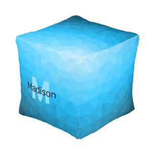 Blue cyan gradient geometric mesh pattern Monogram Pouf