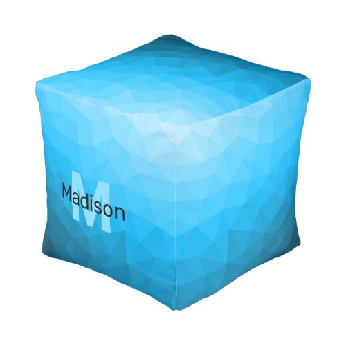 Blue cyan gradient geometric mesh pattern Monogram Pouf