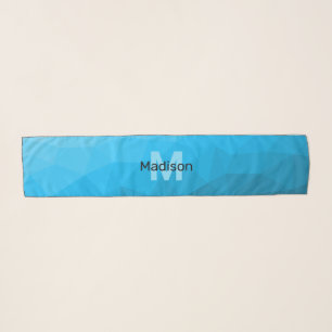 Blue cyan gradient geometric mesh pattern Monogram Scarf