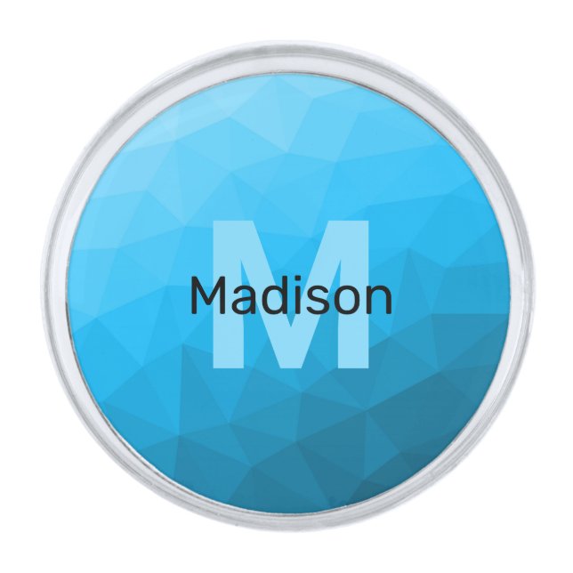 Blue cyan gradient geometric mesh pattern Monogram Silver Finish Lapel Pin (Front)