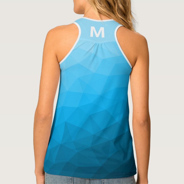 Blue cyan gradient geometric mesh pattern Monogram Tank Top (Back)