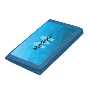 Blue cyan gradient geometric mesh pattern Monogram Tri-fold Wallet